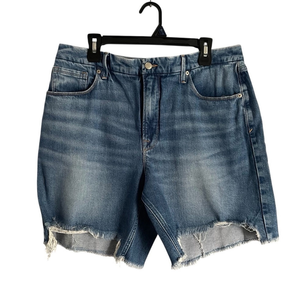 Good American Women’s High Rise Jean Shorts Cut Off Stretch Sz 14 32